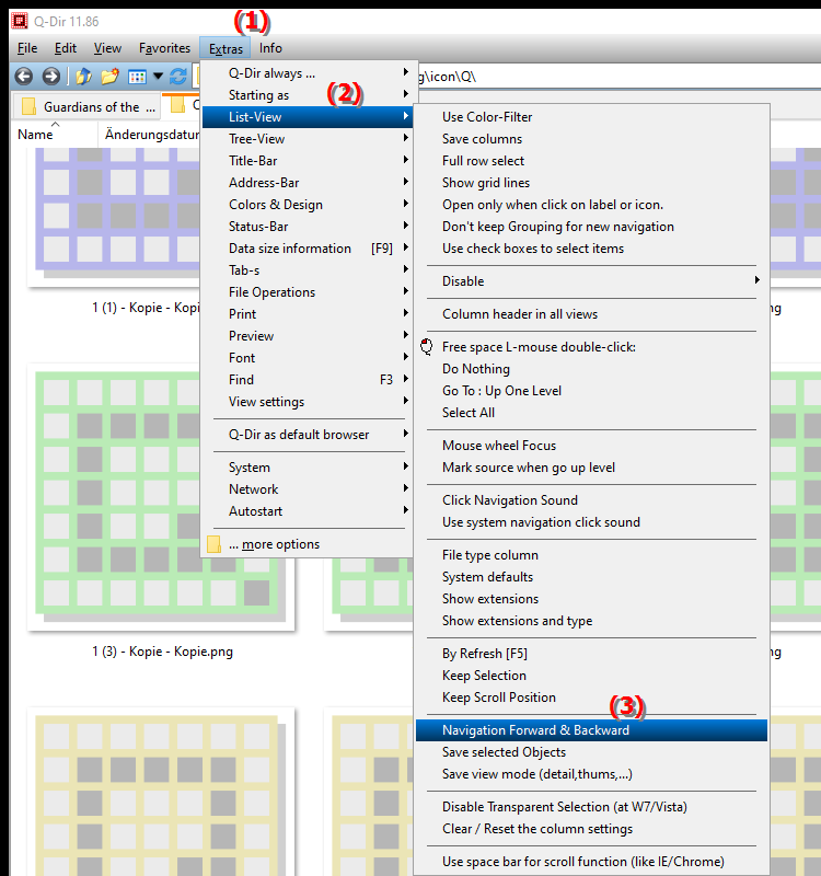 The behavior of the navigation forward back options of the file explorer